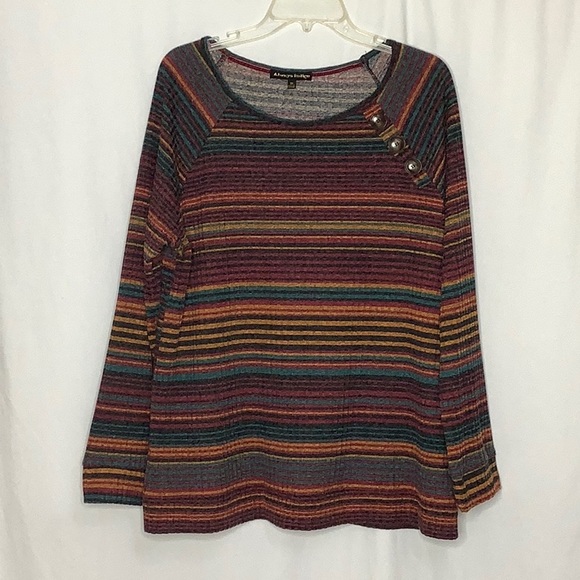 Always Indigo Striped Ribbed Knit Long Sleeve Top With Button Detail Size 3X - Picture 3 of 13